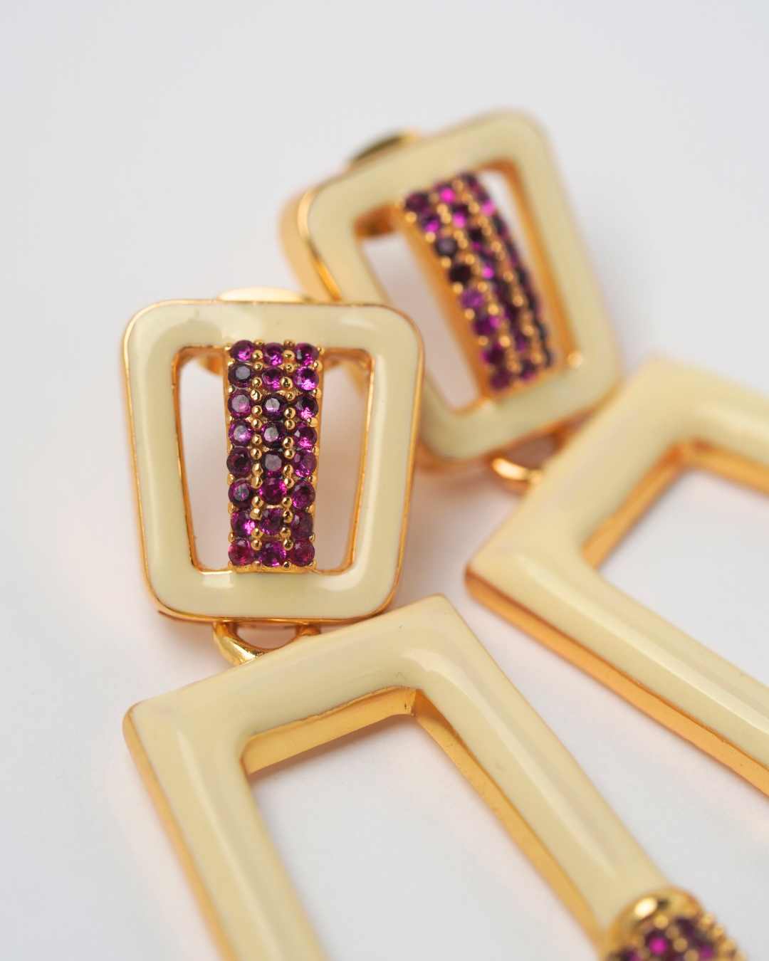 White Enamel Chess Earrings – Dinari Jewels